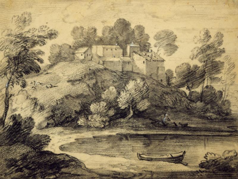 Wooded Landscape with Buildings, Lake and Rowing Boat